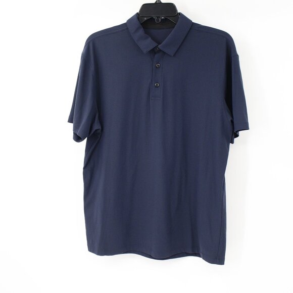 Lululemon Polo Shirt Mens M/L Evolution Short Sleeve Stretch Herringbone Pattern - Picture 1 of 10